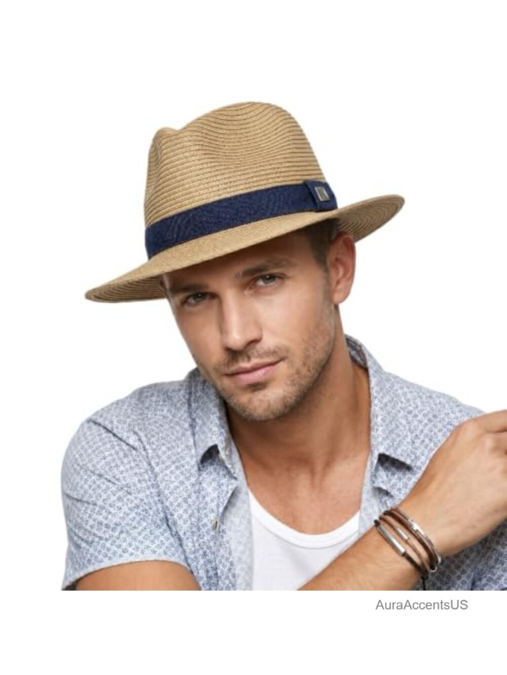 Straw Panama Fedora Sun Hat UPF 50+ Adjustable Wind Cord